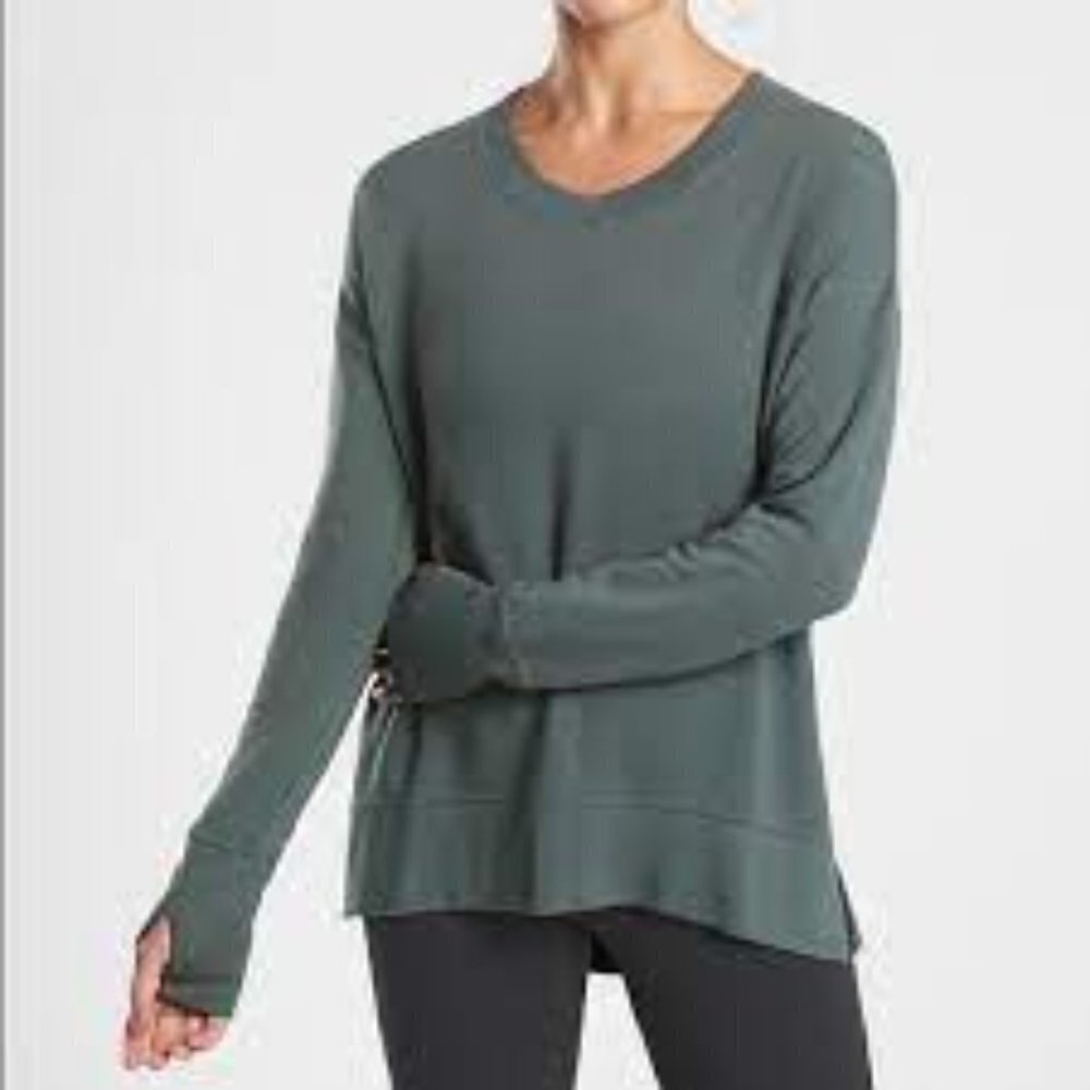 ✅ ATHLETA Coaster Luxe Pullover‎ Sweatshirt in Green SIZE X-SMALL